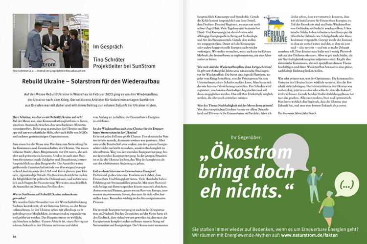 Zeitungsartikel energiezukunft: Rebuild Ukraine - Solarstrom für den Wiederaufbau